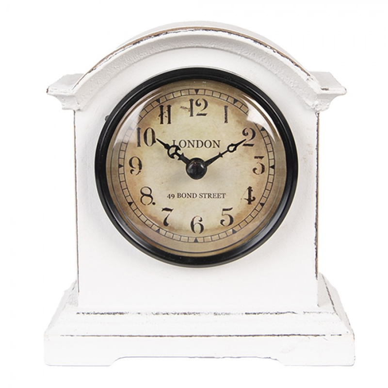 Doplňky a dekorace - Bílé vintage stolní hodiny s patinou London 49 Bond Street – 13x7x14 cm