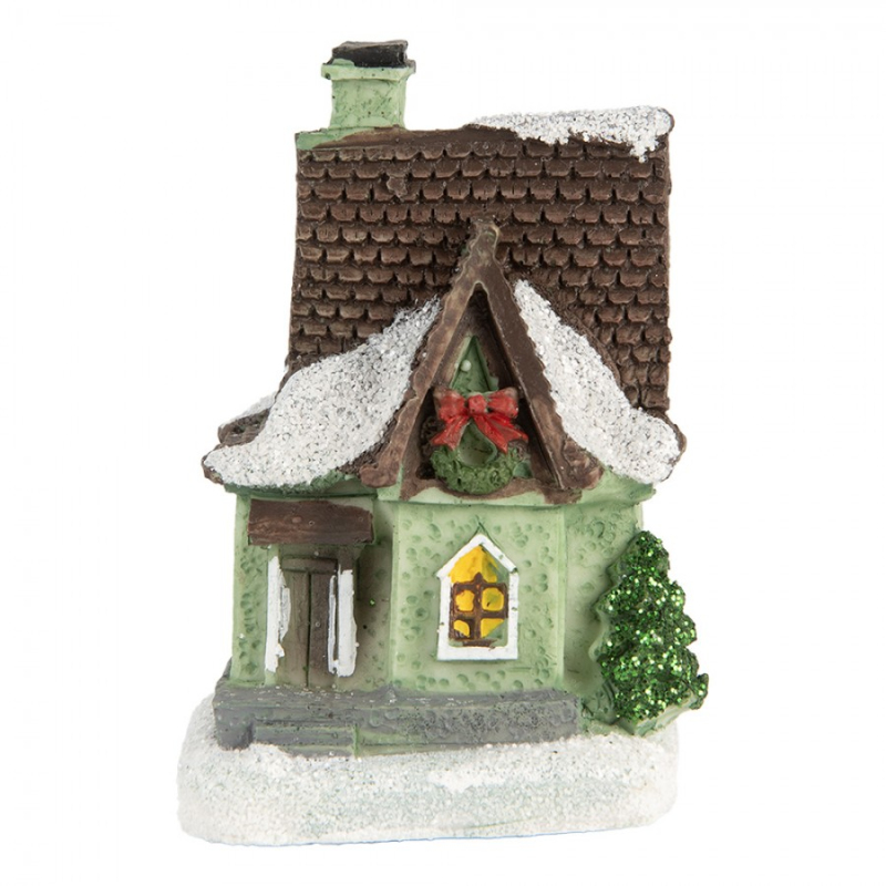 Doplňky a dekorace - Zelený vánoční dekorační domeček s LED světýlky Hoefkens – 5x5x7 cm