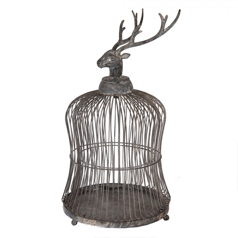 Zahrada a zvířata - Kovová dekorační klec na ptáky s jelenem – 25x53 cm