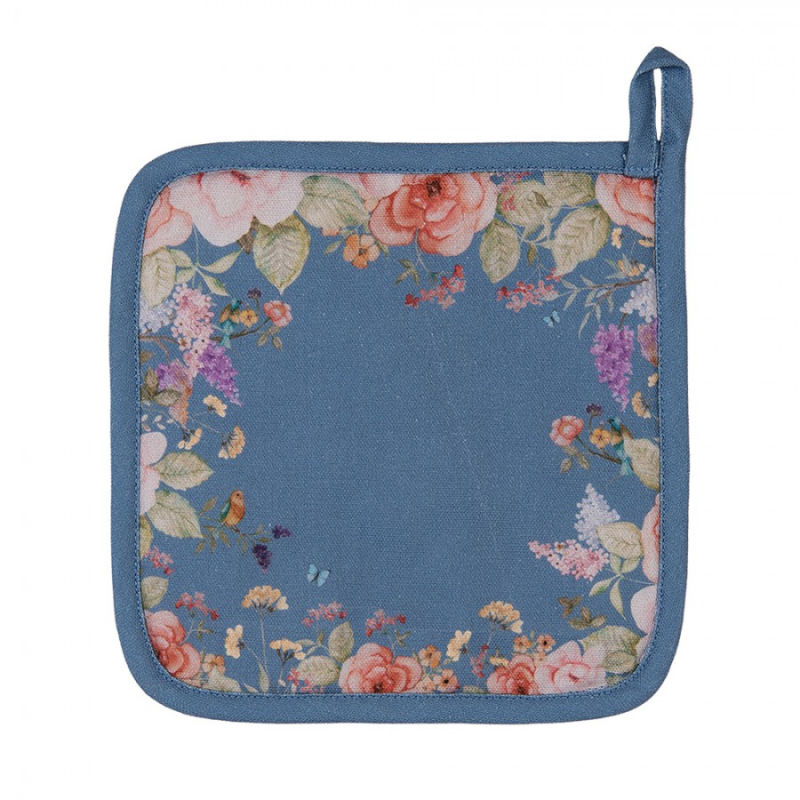 Textil - Modrá bavlněná chňapka / podložka pod hrnec s květinovým motivem Floral Fiesta – 20x20 cm