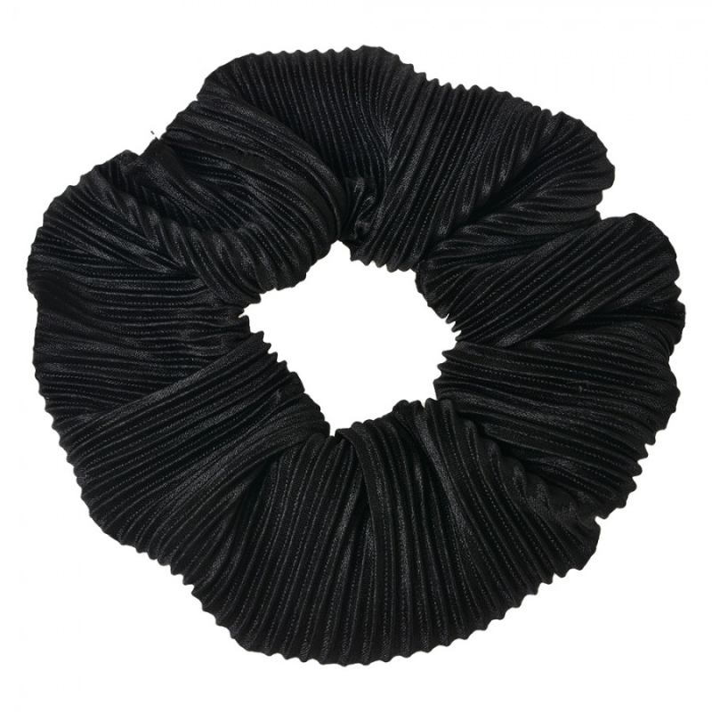 Móda a bižuterie - Černá plisovaná gumička do vlasů / scrunchie – 10 cm