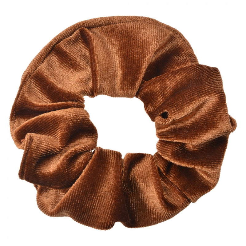 Móda a bižuterie - Světle hnědá sametová gumička do vlasů / scrunchie – 10 cm