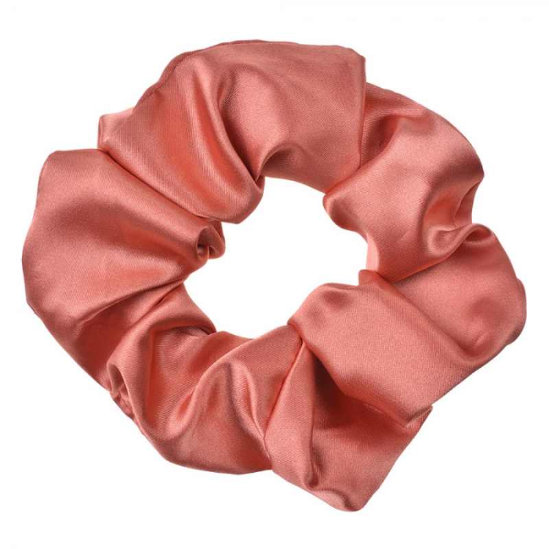 Móda a bižuterie - Růžovooranžová lesklá gumička do vlasů / scrunchie – 10 cm