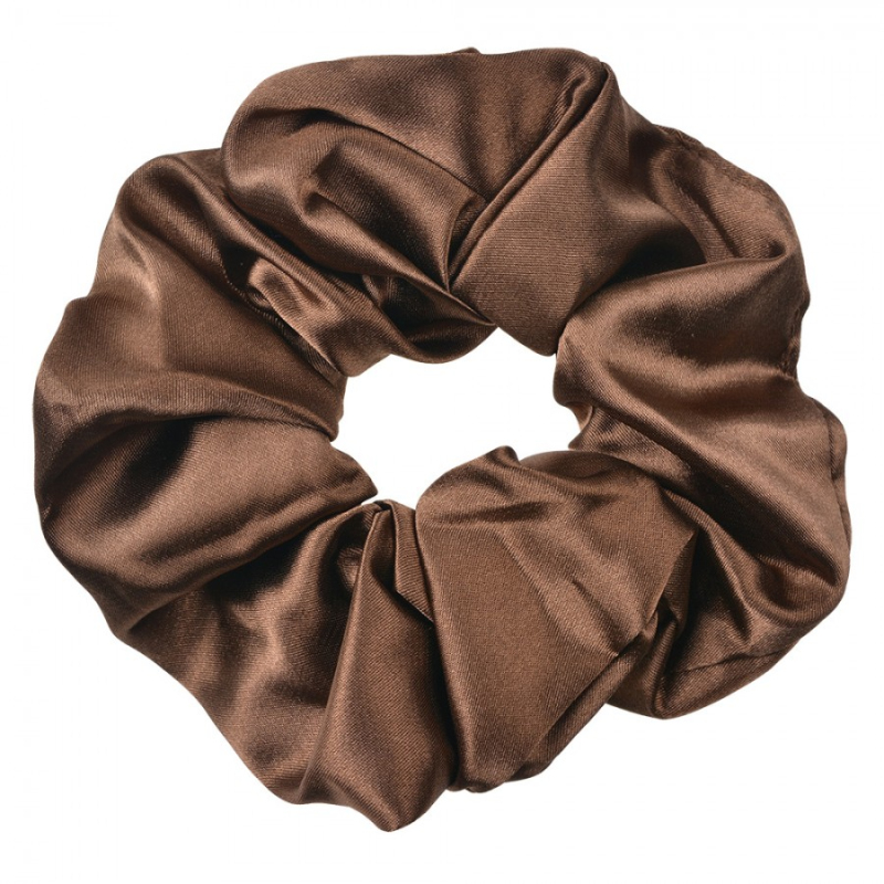 Móda a bižuterie - Hnědá lesklá gumička do vlasů / scrunchie – 10 cm