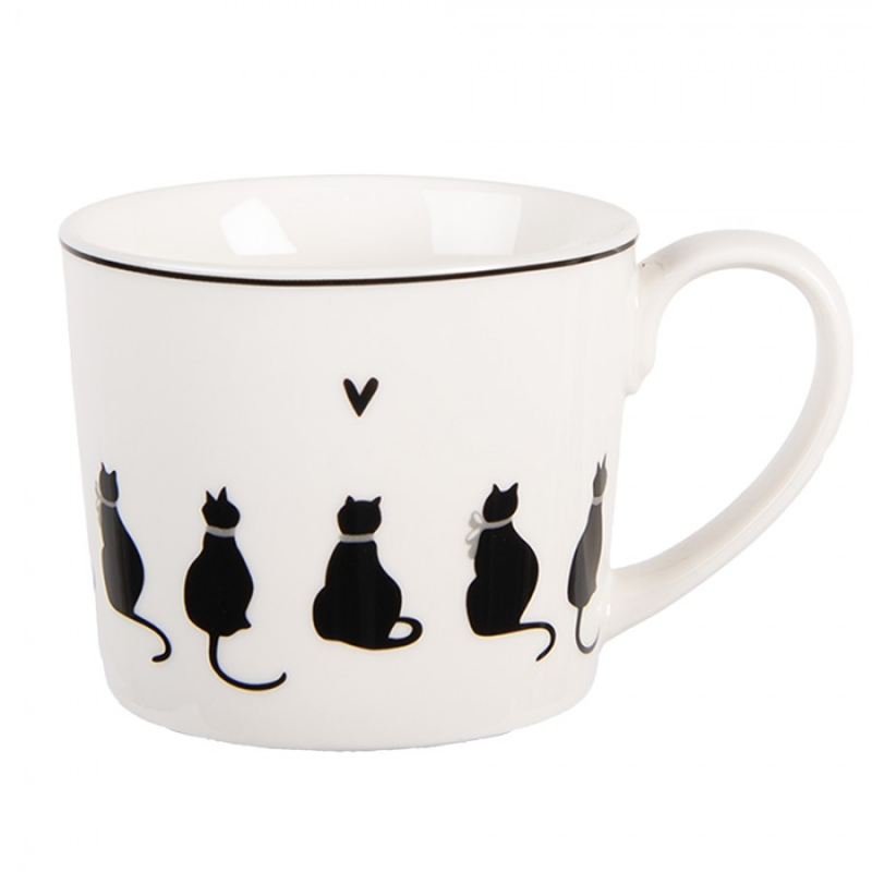 Kuchyně - Bílý porcelánový hrneček s kočičkami a srdíčkem Paws – 275 ml