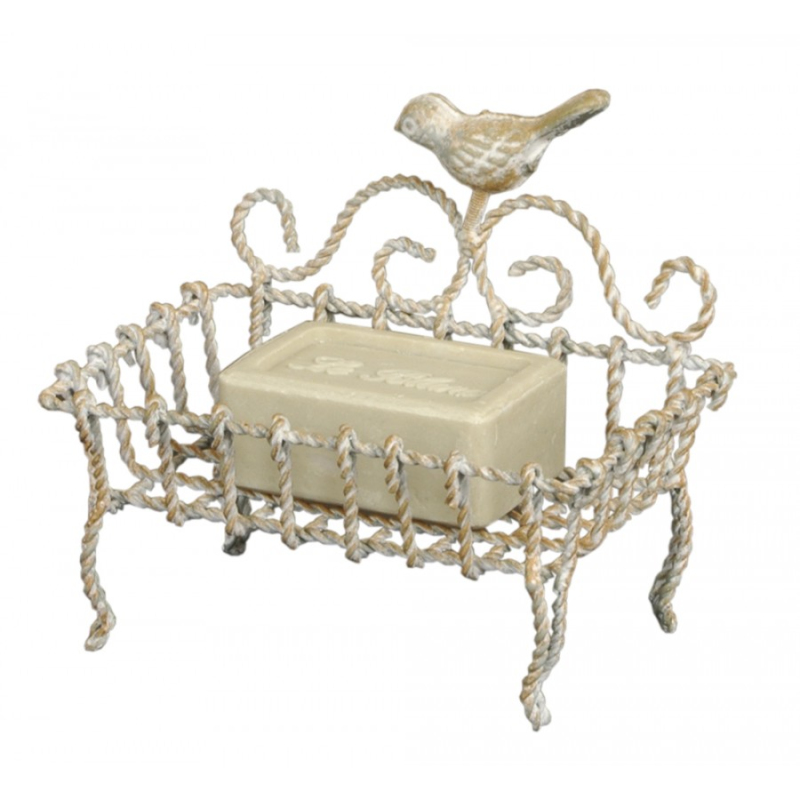 Koupelna a ložnice - Kovový stojánek na mýdlo s ptáčkem – 9x6x14 cm