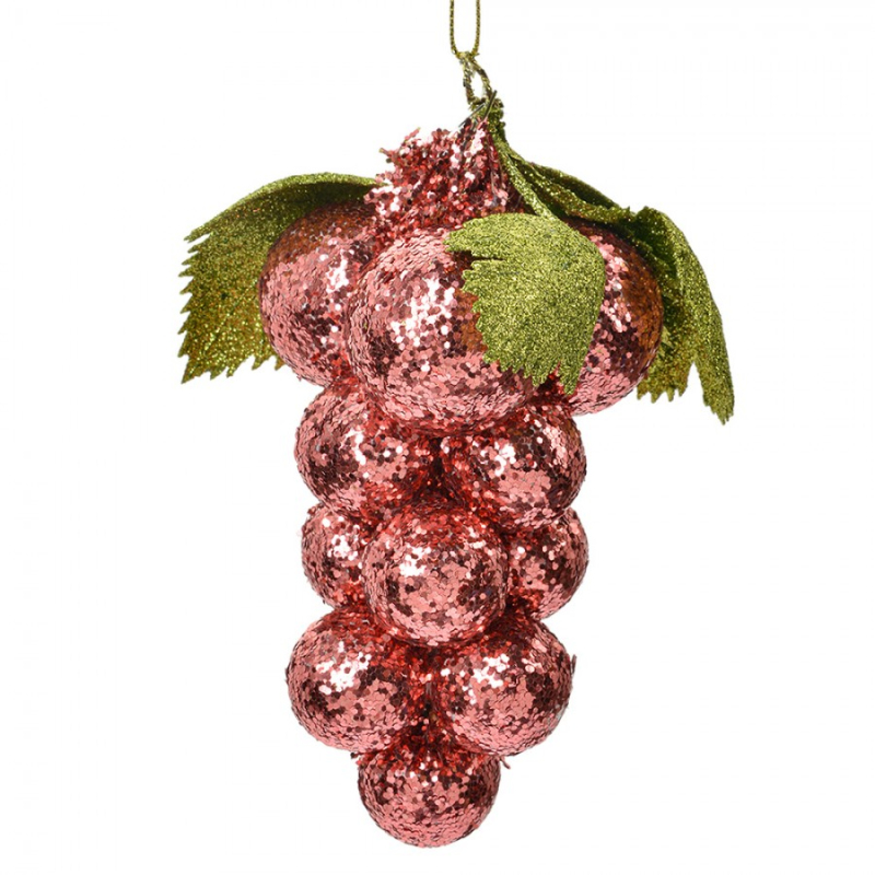 Doplňky a dekorace - Vánoční závěsná ozdoba růžový třpytivý hrozen – 8x8x14 cm