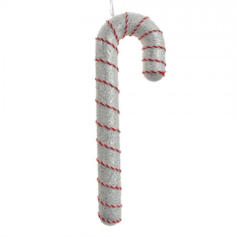 Doplňky a dekorace - Vánoční závěsná ozdoba červeno-stříbrná cukrová hůlka Candy Cane – 11x4x33 cm