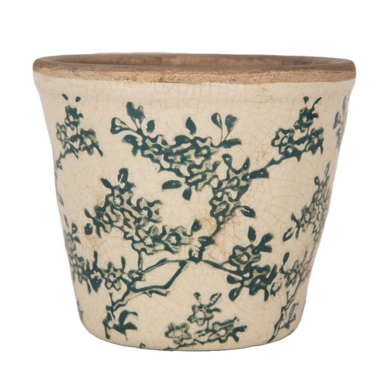 Doplňky a dekorace - Keramický květináč se zeleným květinovým motivem Emerald Bloom S – 12x11 cm