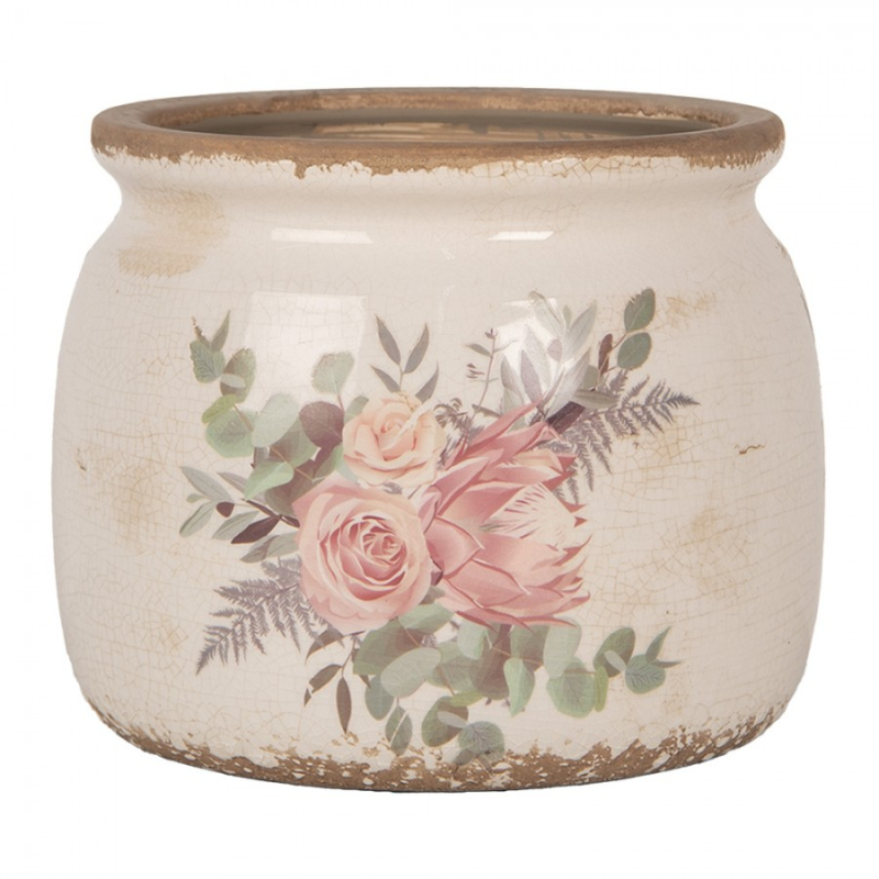 Doplňky a dekorace - Keramický květináč růže a eukalyptus Vintage Rose M – 16x13 cm