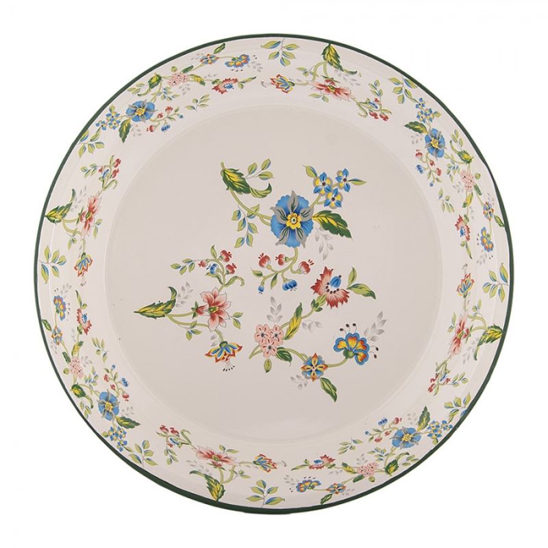 Kuchyně - Kovový servírovací talíř s folklorním květinovým motivem – 30x3 cm