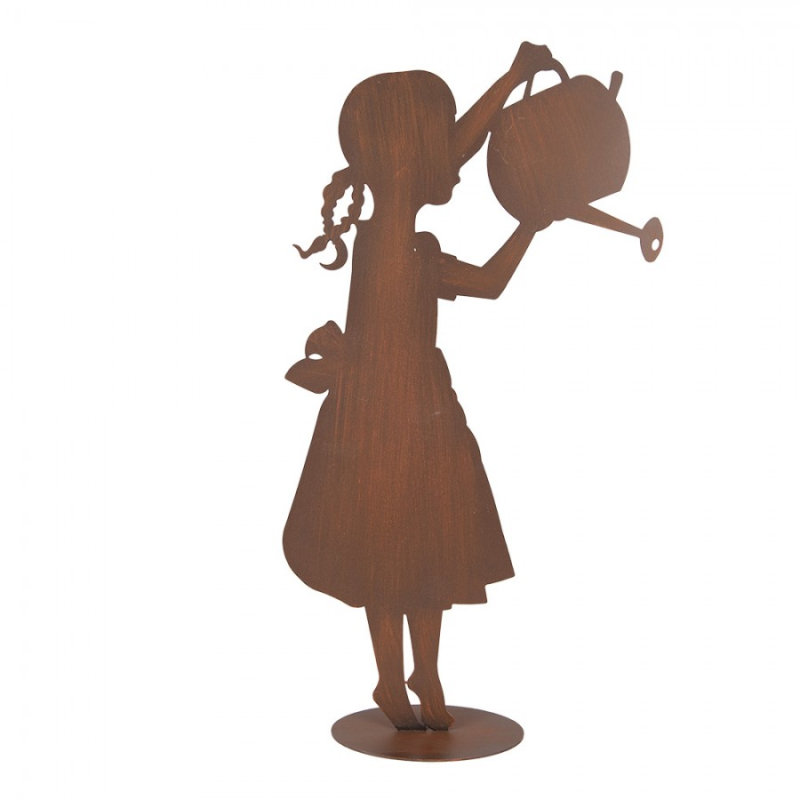 Doplňky a dekorace - Kovová socha holčičky s konvičkou – 36x12x62 cm
