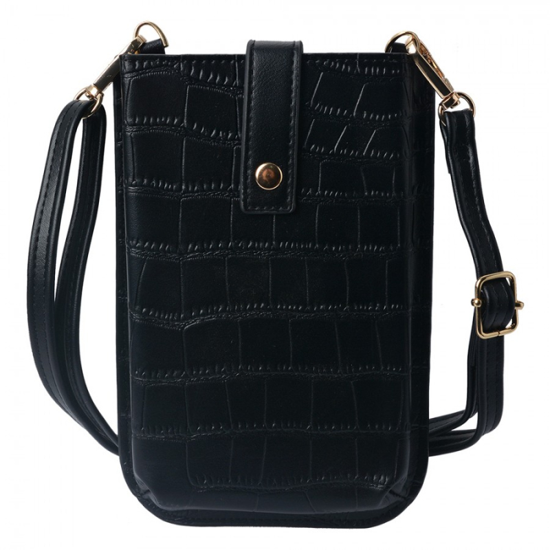 Móda a bižuterie - Černá taštička na telefon s popruhem Fleuet – 12x18 cm