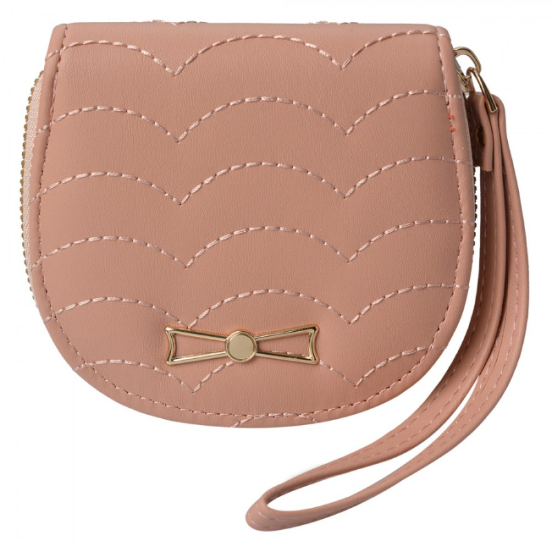 Móda a bižuterie - Růžová oválná peněženka s kovovou mašličkou Boog – 11x10 cm