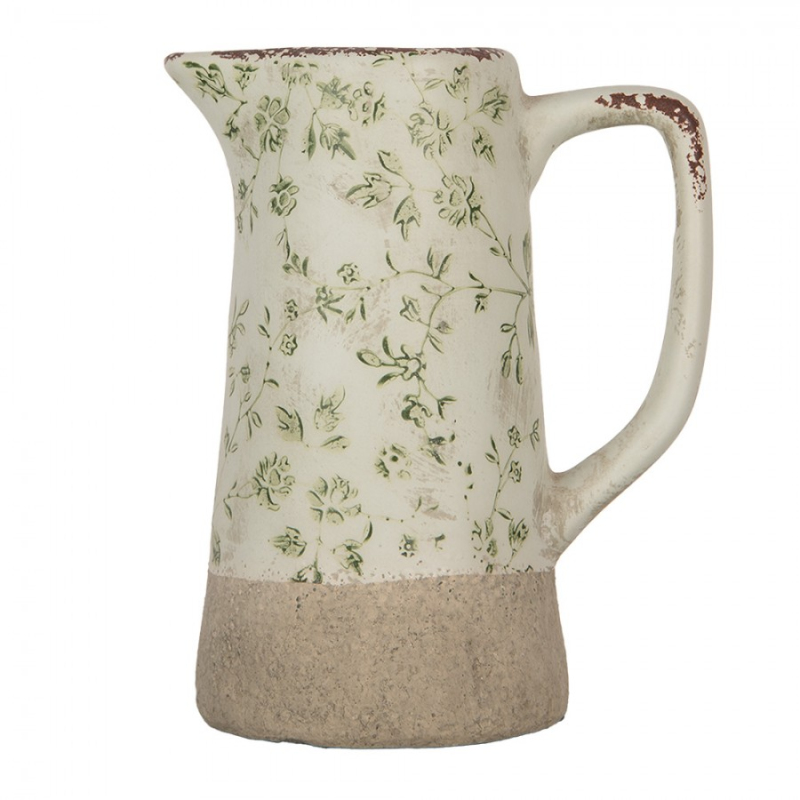 Doplňky a dekorace - Keramický dekorační džbán se zelenými květy Carlijn M – 16x11x20 cm