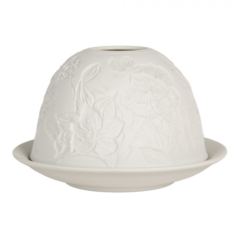 Doplňky a dekorace - Bílý porcelánový svícen na čajovou svíčku s velkými květy – 12x8 cm