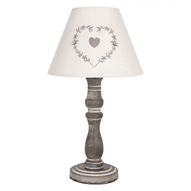 Osvětlení - Šedá stolní lampa s béžovým stínidlem s vyšitým srdíčkem – 23x40 cm