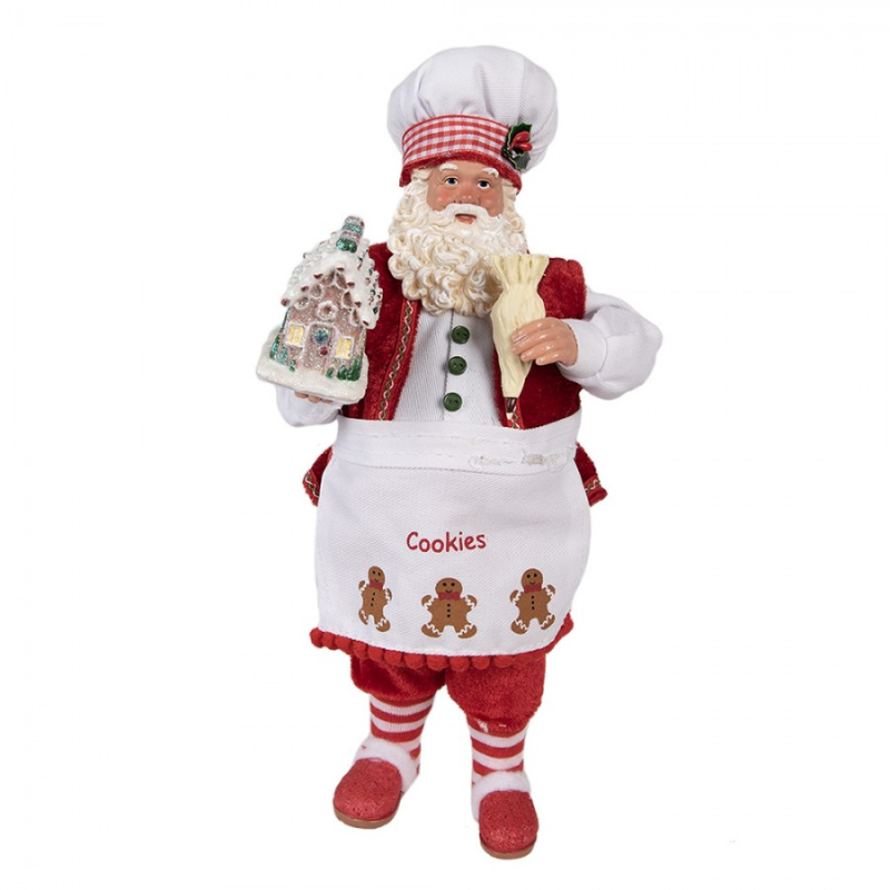Doplňky a dekorace - Figurka Santa Clause zdobící perníkovou chaloupku – 28 cm