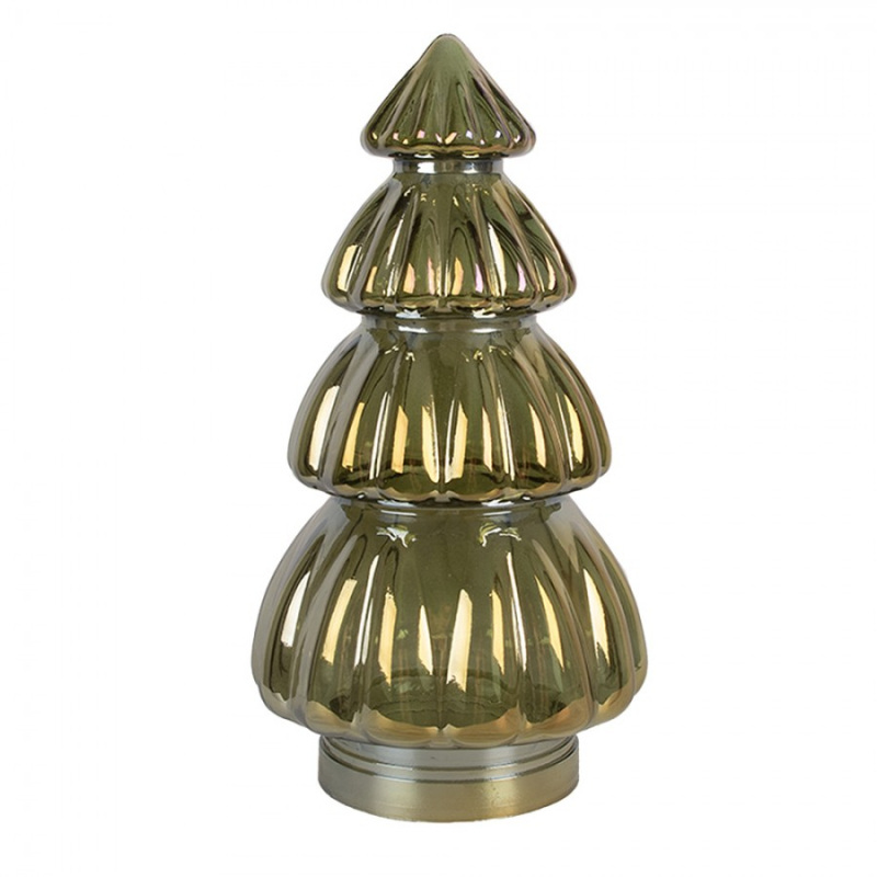 Doplňky a dekorace - Lahvově zelená skleněná dekorace stromeček široký Almar – 15x27 cm