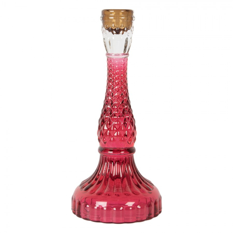 Doplňky a dekorace - Červený vysoký skleněný svícen s broušením Arilies – 10x22 cm