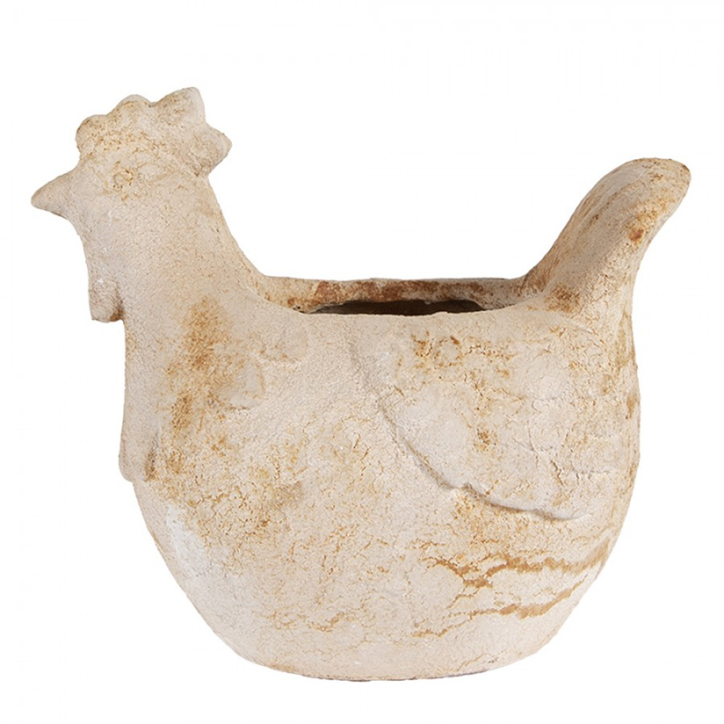 Doplňky a dekorace - Béžový keramický květináč slepička s patinou – 31x20x27 cm