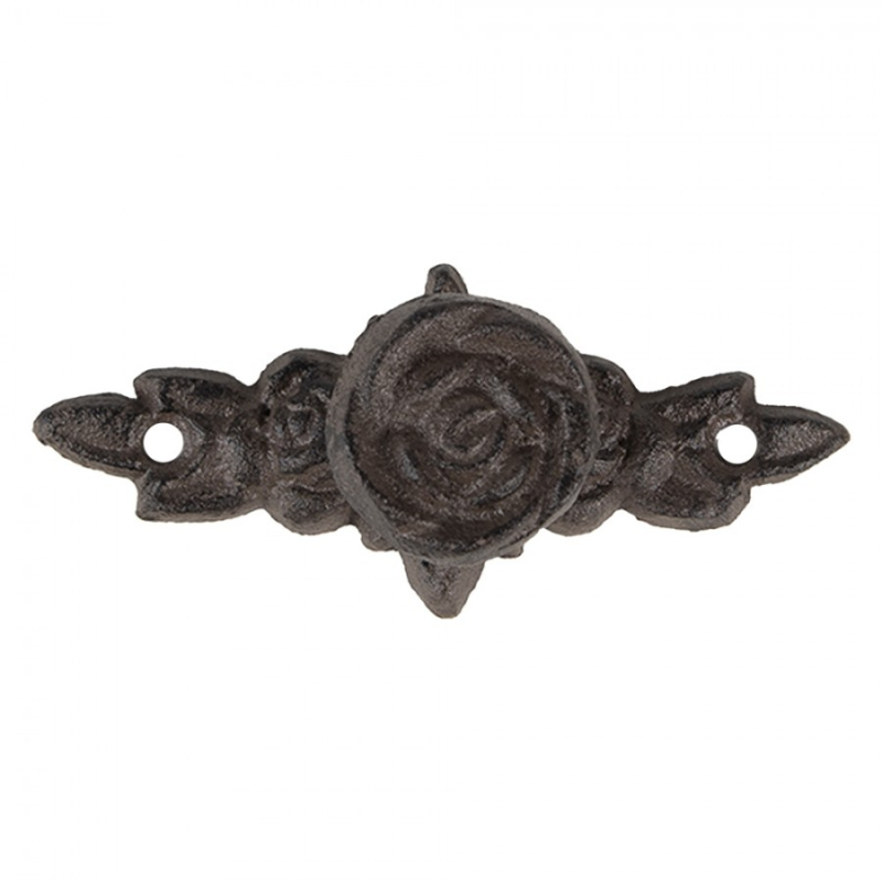 Doplňky a dekorace - Kovová úchytka / klika růže s listy – 4x4x10 cm