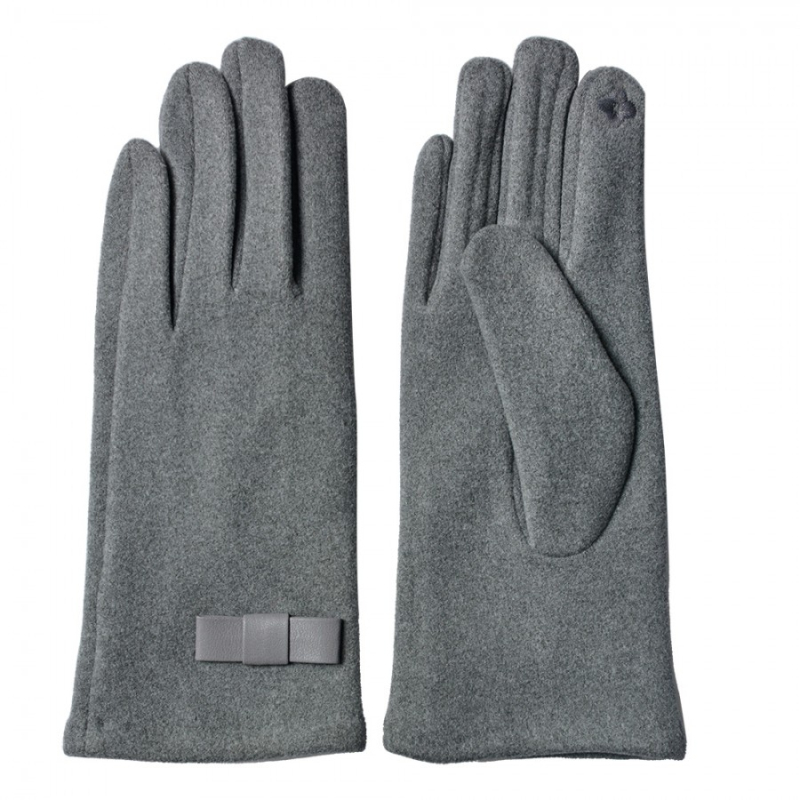 Móda a bižuterie - Šedé dámské zimní rukavice s koženou mašličkou Moncel – 8x24 cm