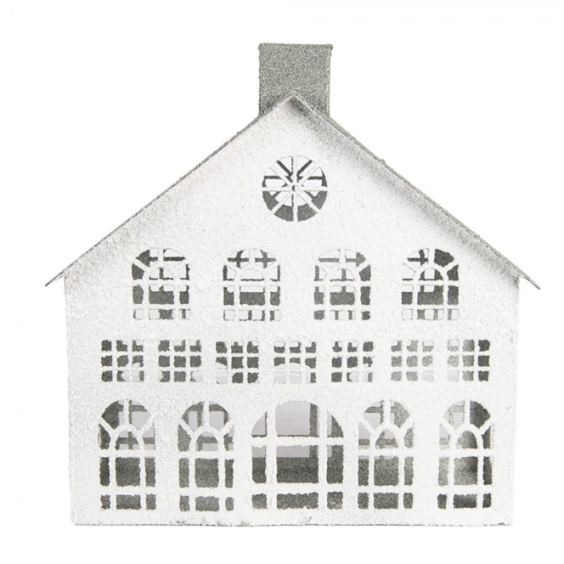 Doplňky a dekorace - Bílá kovová dekorace velký městský dům na svíčku Zwemblik – 31x13x33 cm