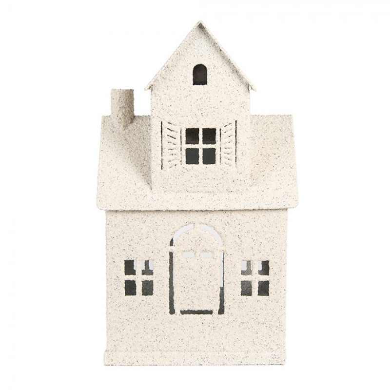 Doplňky a dekorace - Bílá kovová dekorace domeček s komínem na svíčku Zwemblik – 16x12x30 cm