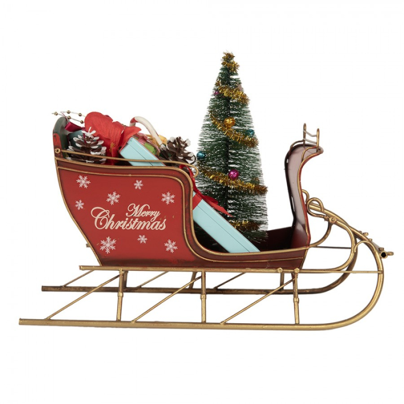 Doplňky a dekorace - Vánoční dekorace Santovy sáně se stromečkem a dárky Jeremy – 30x15x22 cm