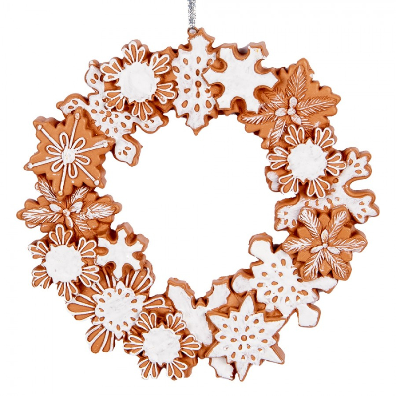 Doplňky a dekorace - Hnědá závěsná vánoční dekorace / věnec s umělými perníčky Met Glazuur I – 18x2 cm