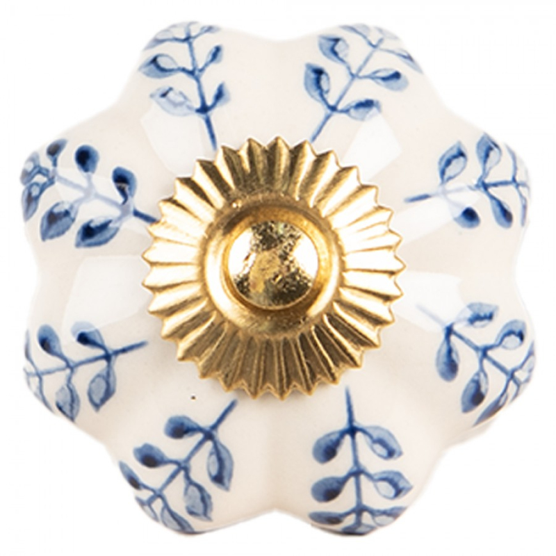 Doplňky a dekorace - Modro-bílá úchytka se zlatým kováním Gilea – 4x3 cm