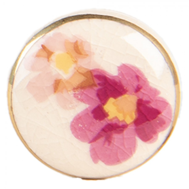 Doplňky a dekorace - Růžovo-ornažová keramická úchytka s kytičkami Filora – 3x3 cm