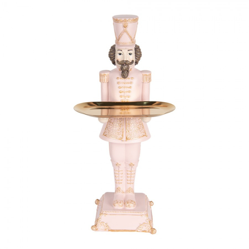 Doplňky a dekorace - Růžová dekorace voják z pohádky Louskáček se zlatým tácem – 18x13x40 cm