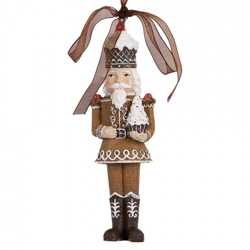 Doplňky a dekorace - Hnědá vánoční závěsná dekorace Louskáček s cupcakem – 4x2x12 cm