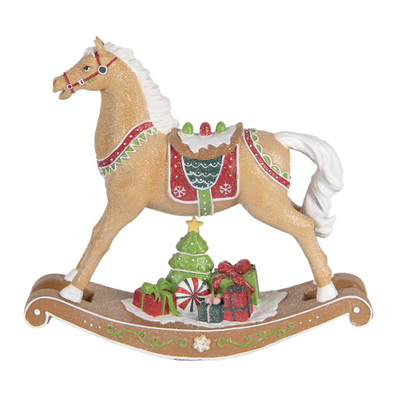 Doplňky a dekorace - Vánoční dekorace houpací koník béžový s třpytkami – 26x7x24 cm