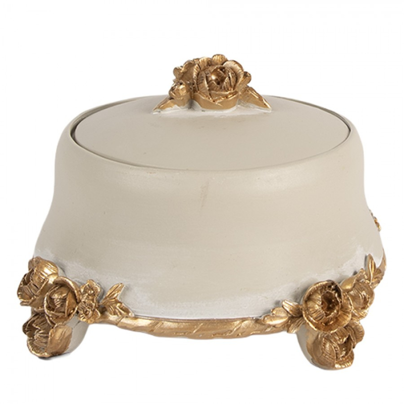 Koupelna a ložnice - Béžová šperkovnice se zlatými nožičkami a držadlem Rose – 12x8 cm