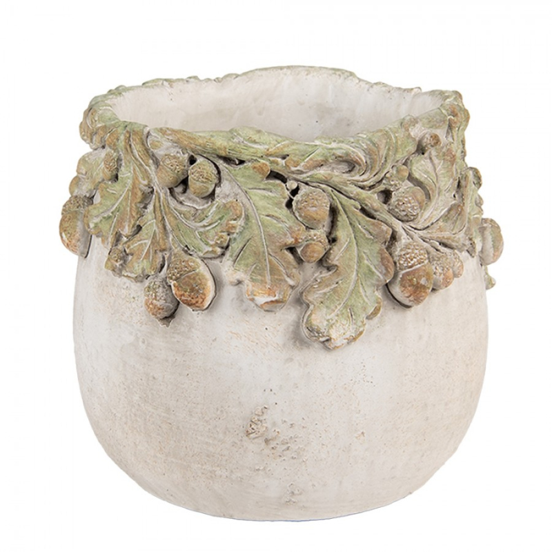 Doplňky a dekorace - Cementový květináč s plastickými žaludy Terazzo I S – 15x13 cm