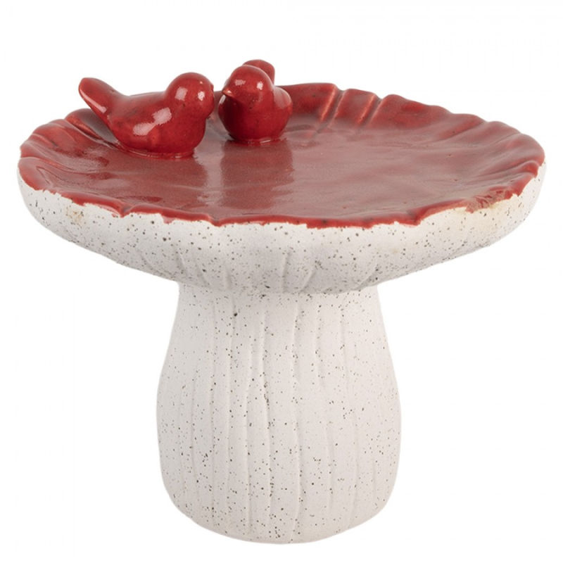 Doplňky a dekorace - Cementová dekorace houba s červenou glazurou a dvěma ptáčky L – 25x21 cm
