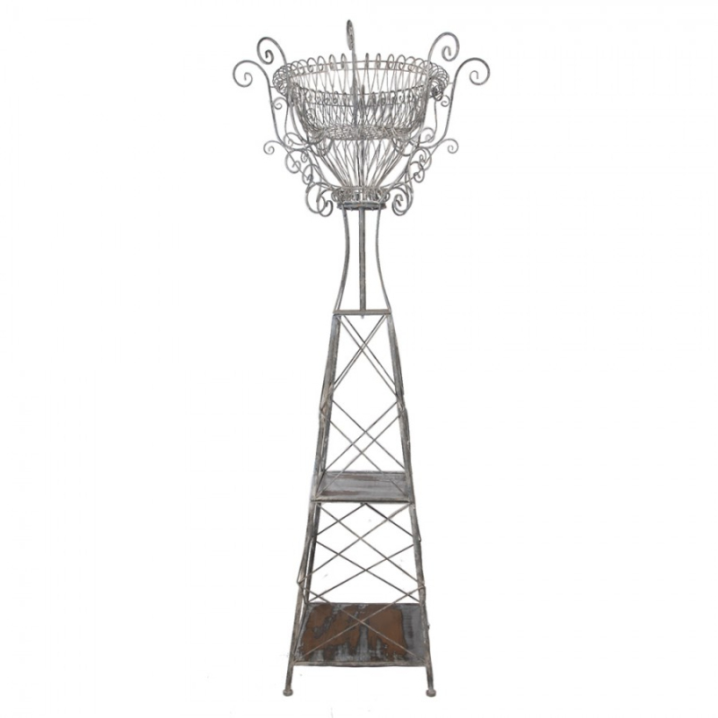 Zahrada a zvířata - Vysoký kovový stojan na květiny s košíkem na vrcholku – 83x83x220 cm