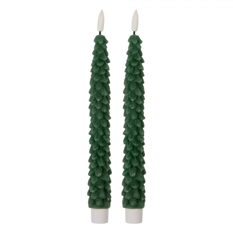 Doplňky a dekorace - Zelená vysoká LED svíčka v designu stromečku Bobby (sada 2 ks) – 3x25 cm