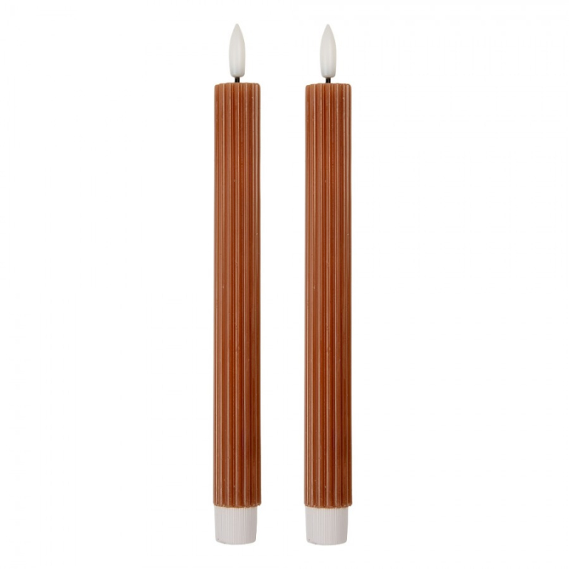 Doplňky a dekorace - Hnědá vysoká LED svíčka pruhovaná Bobby (sada 2 ks) – 2x25 cm