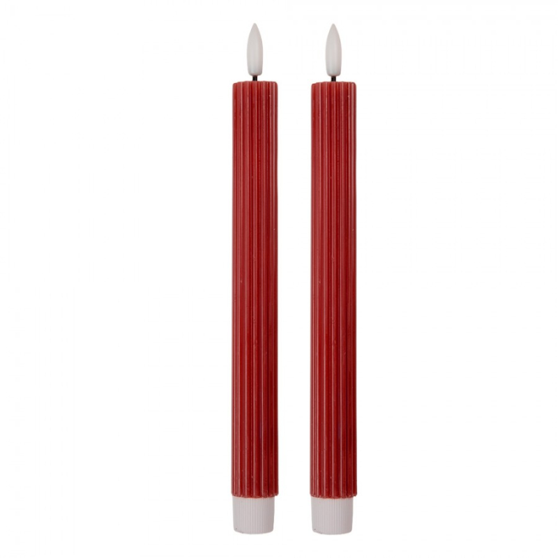 Doplňky a dekorace - Červená vysoká LED svíčka pruhovaná Bobby (sada 2 ks) – 2x25 cm