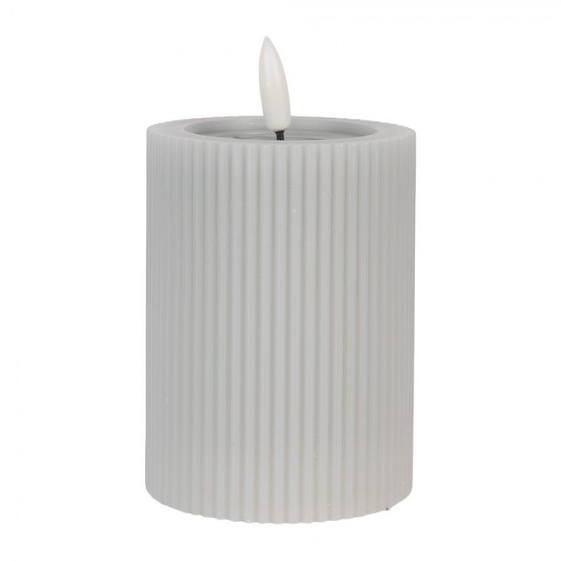 Doplňky a dekorace - Šedá široká LED svíčka pruhovaná Bobby – 8x10 cm