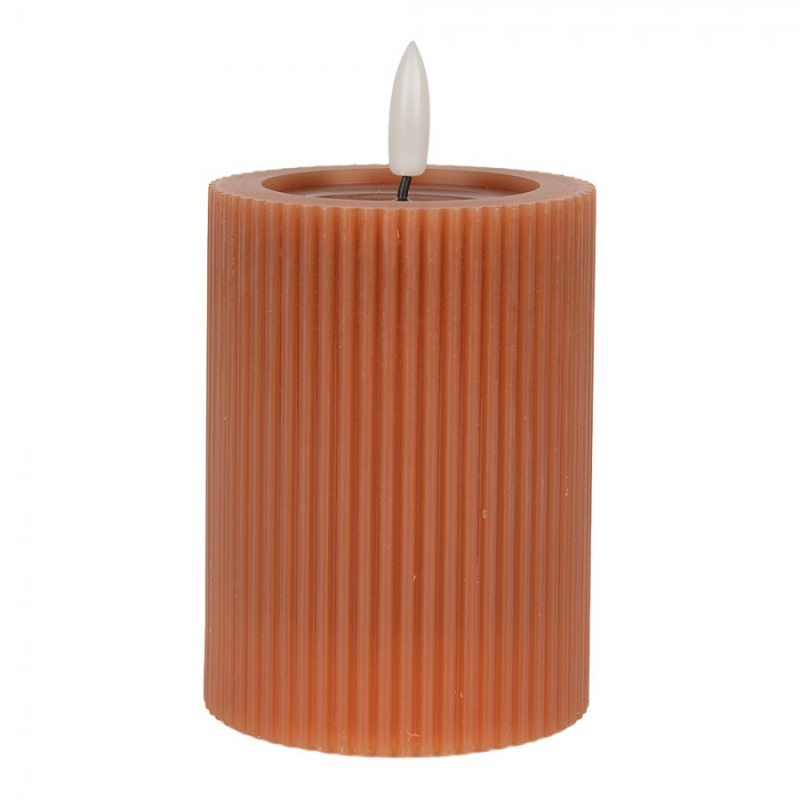 Doplňky a dekorace - Hnědá široká LED svíčka pruhovaná Bobby – 8x10 cm