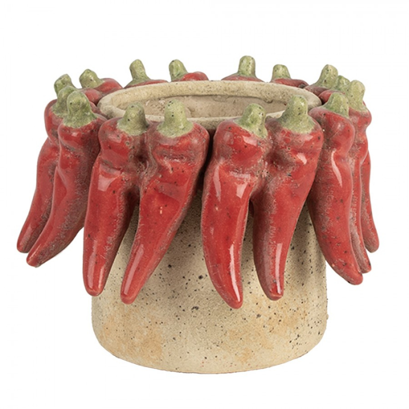 Doplňky a dekorace - Cementový květináč s plastickými chilli papričkami Terazzo M – 17x13 cm