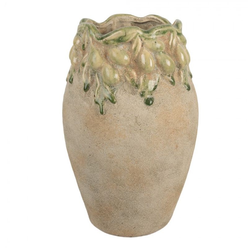 Doplňky a dekorace - Cementový květináč / amfora s plastickými olivami Terazzo II – 18x27 cm