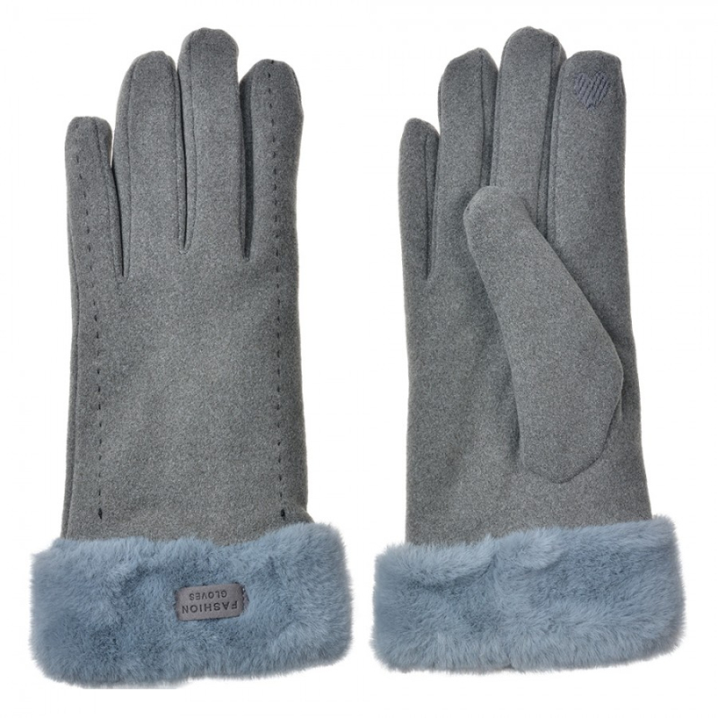 Móda a bižuterie - Šedé dámské rukavice s kožešinkou prošívané Fashion Gloves – 9x23 cm
