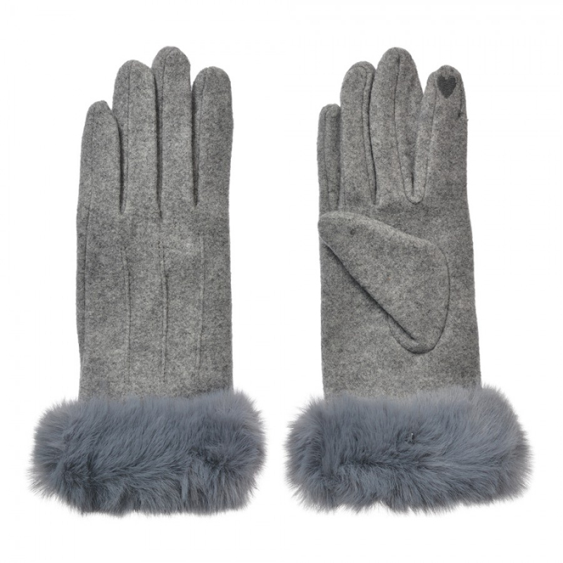 Móda a bižuterie - Šedé dámské rukavice s kožešinou Twaalbrok – 9x23 cm