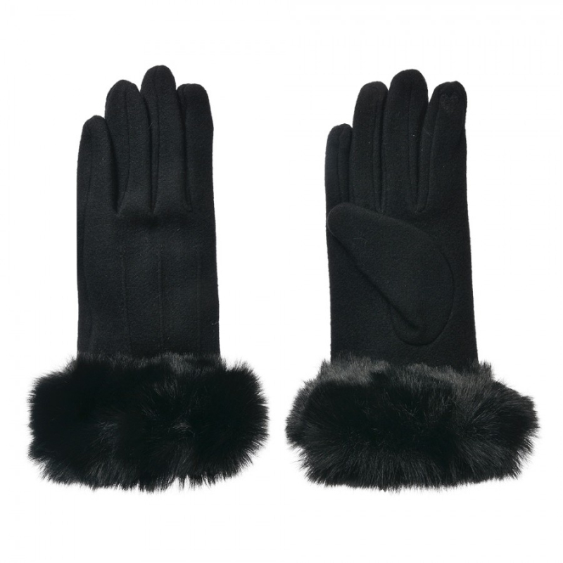 Móda a bižuterie - Černé dámské rukavice s kožešinou Twaalbrok – 9x23 cm